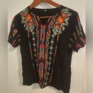 Vibrant Floral Embroidered Women's Blouse